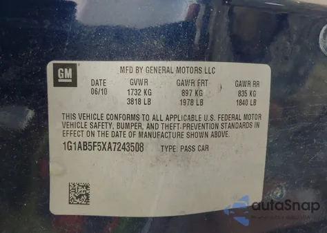 2010 Chevrolet Cobalt Ls from USA, damaged, VIN 1G1AB5F5XA7243508